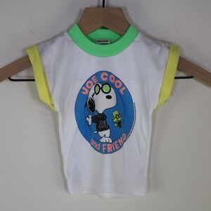 Vintage Babyfair Joe Cool Snoopy Peanuts Ringer T-Shirt 18 Months White Green